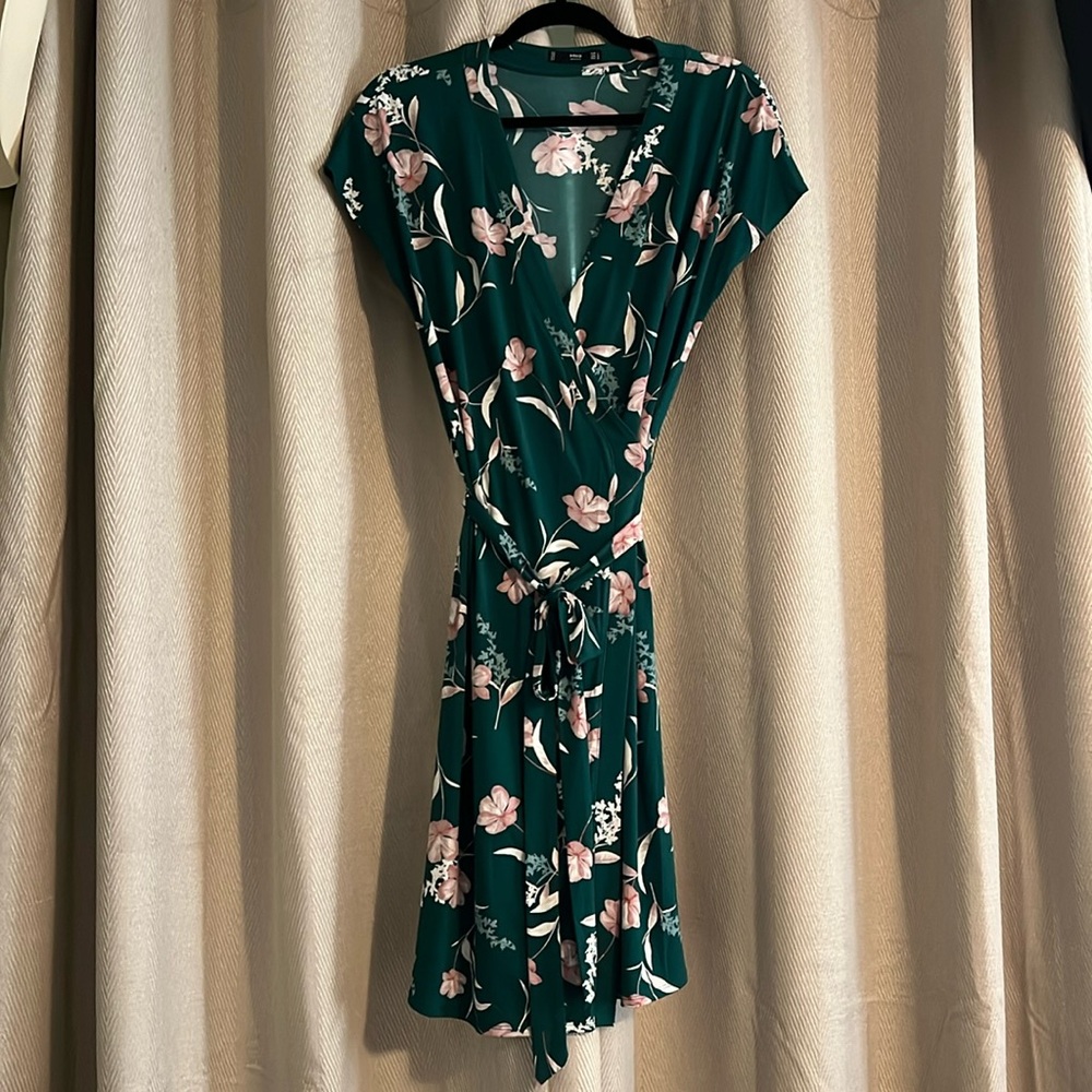 MNG Basics Wrap Dress Green Floral